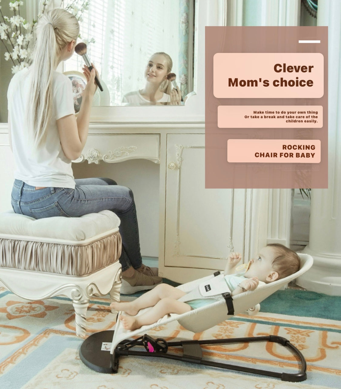 Baby Rocker Bouncer Chair with Soothing Vibration and Toy Bar