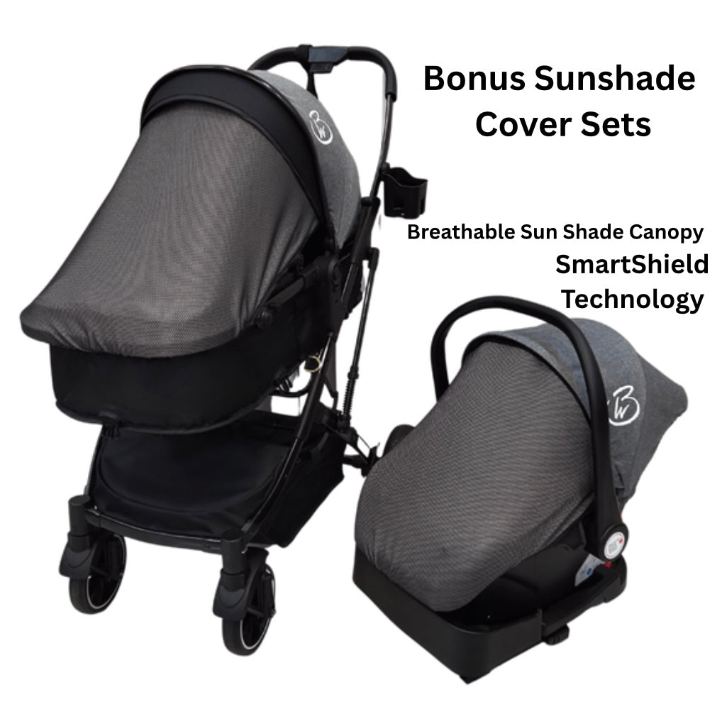 Gold Series 3-in-1 Travel System - Bassinet, Stroller & Car Capsule - Grey/Black