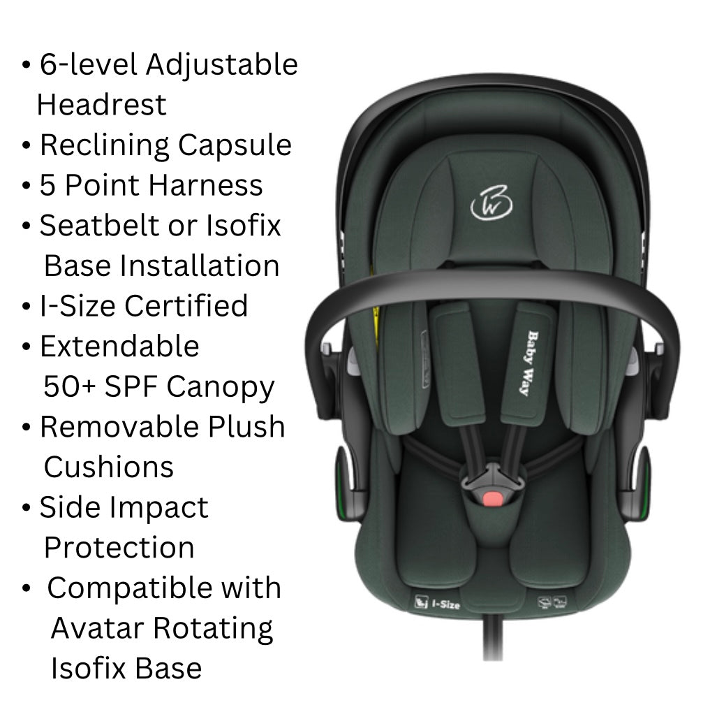 Crown i-Size Reclining Capsule Car Seat and ISOFIX 360 Rotating Capsule Base - OLIVE