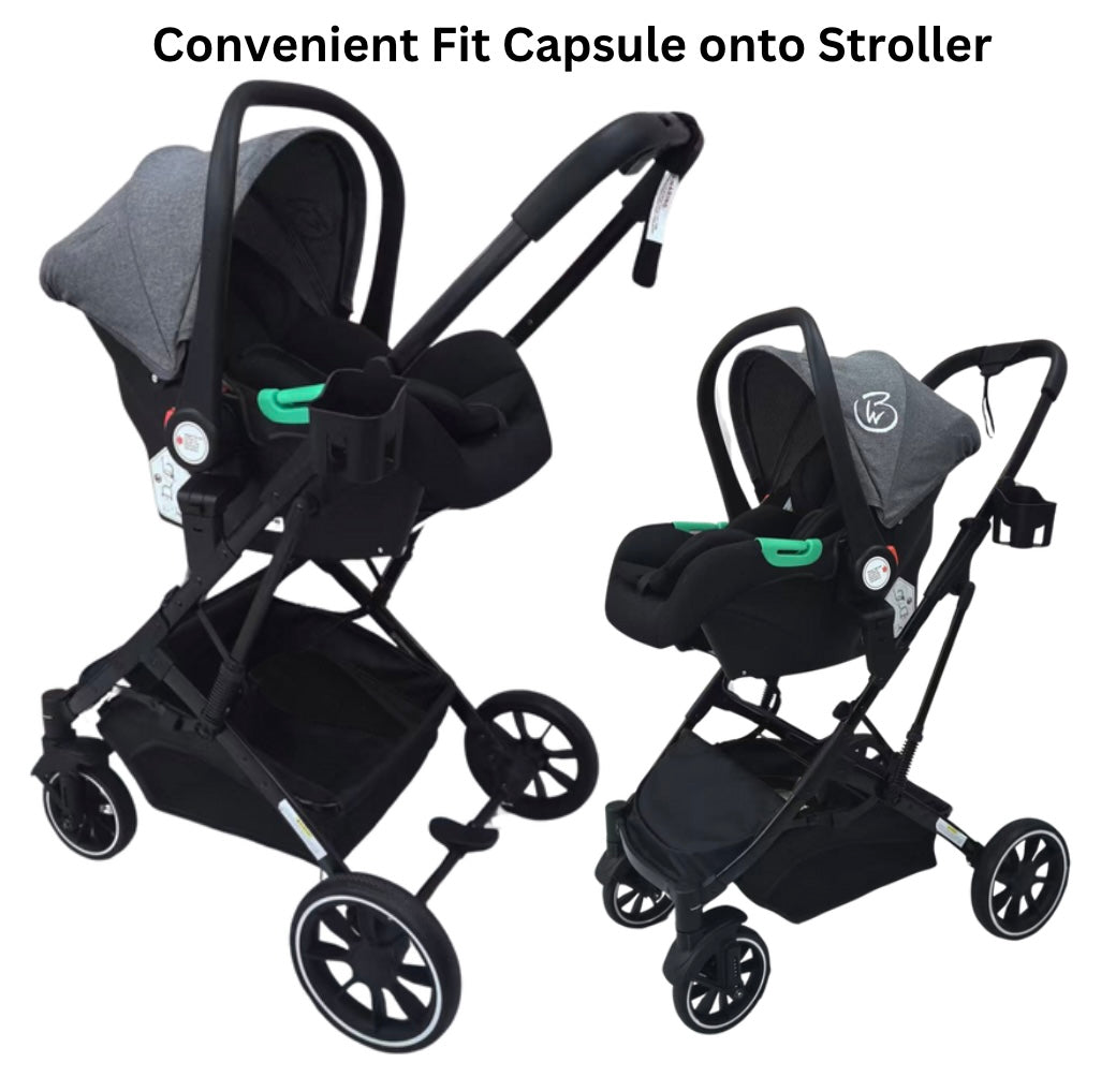 Gold Series 3-in-1 Travel System – Stroller, Bassinet & Capsule Bundle in Grey/Black