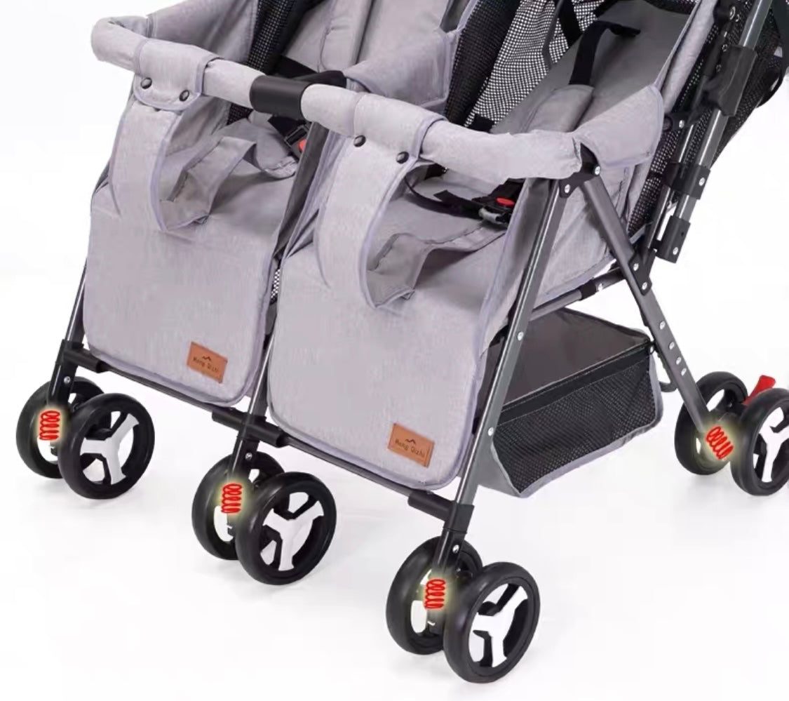 Preorder - Black 2-Way Folding Compact Double / Twin Stroller + Rain Cover