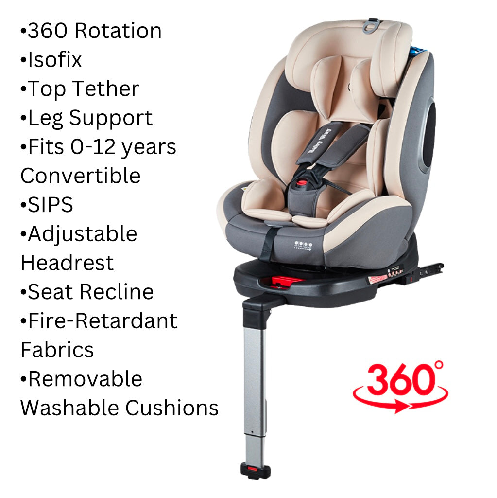 SafeHalo 360° Rotating i-Size Car Seat with ISOFIX – All Ages (Khaki)