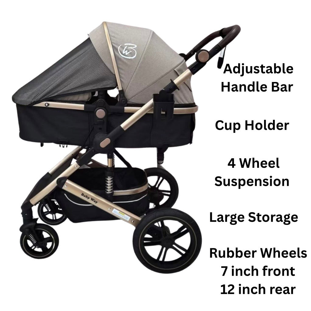 Preorder - Supra - 3 in 1 Stroller + Bassinet + Capsule Car Seat Travel System with Mattress and Beige Skin
