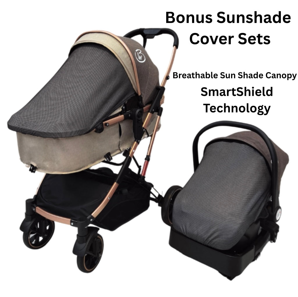 Gold Series 3-in-1 Travel System – Stroller, Bassinet & Capsule Bundle in Beige/Gold