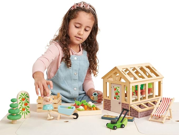 Wooden Greenhouse and Garden Set - Tender Leaf Toys | Doll House Accessory NZ