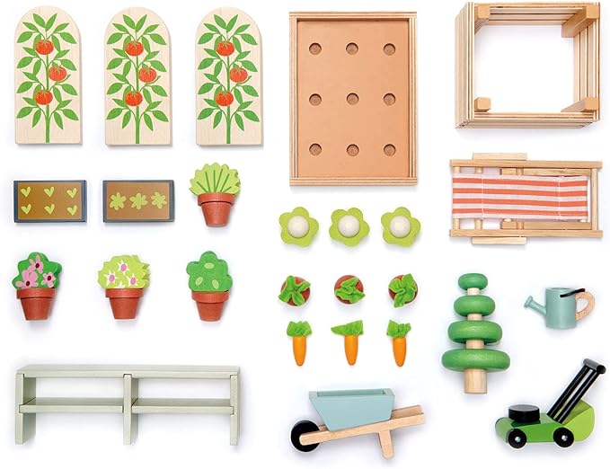 Wooden Greenhouse and Garden Set - Tender Leaf Toys | Doll House Accessory NZ