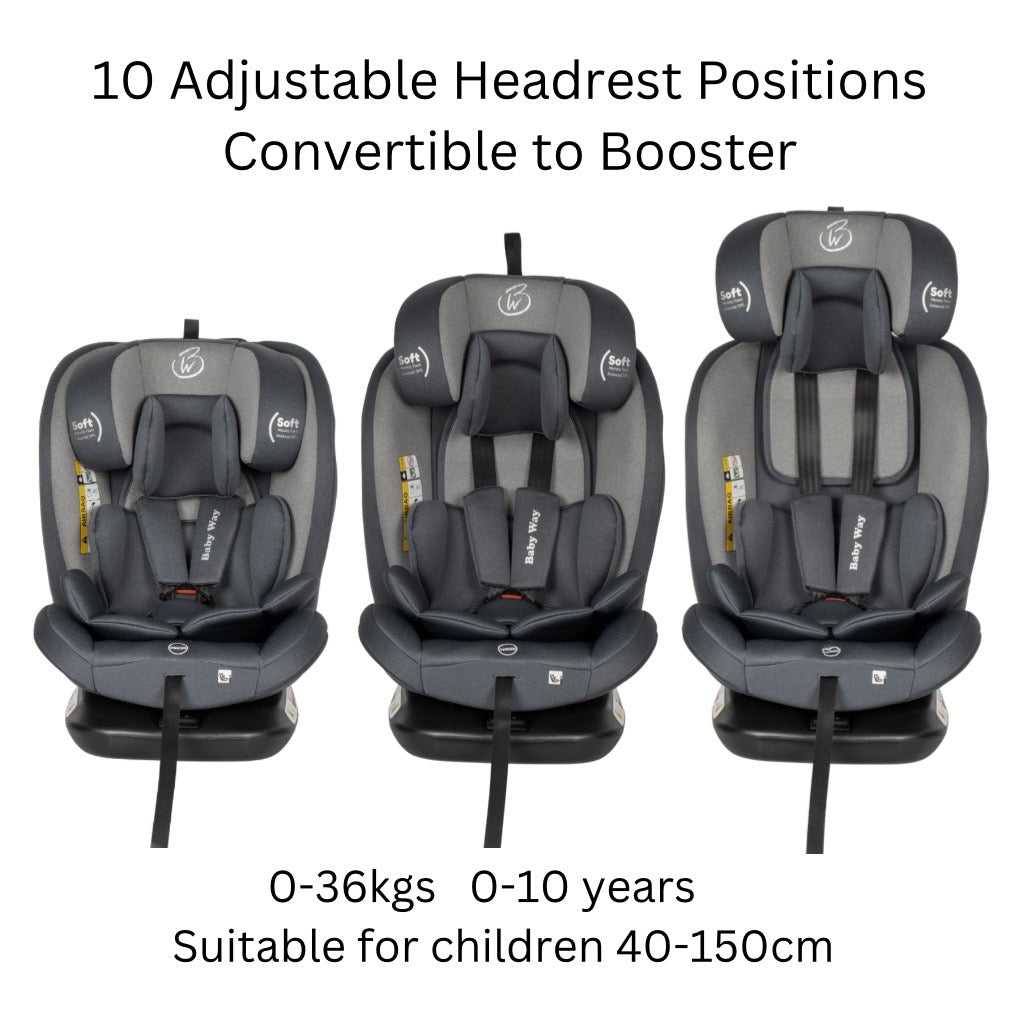 All-Rider 360° Rotating i-Size Car Seat – ISOFIX & Top Tether (Grey)