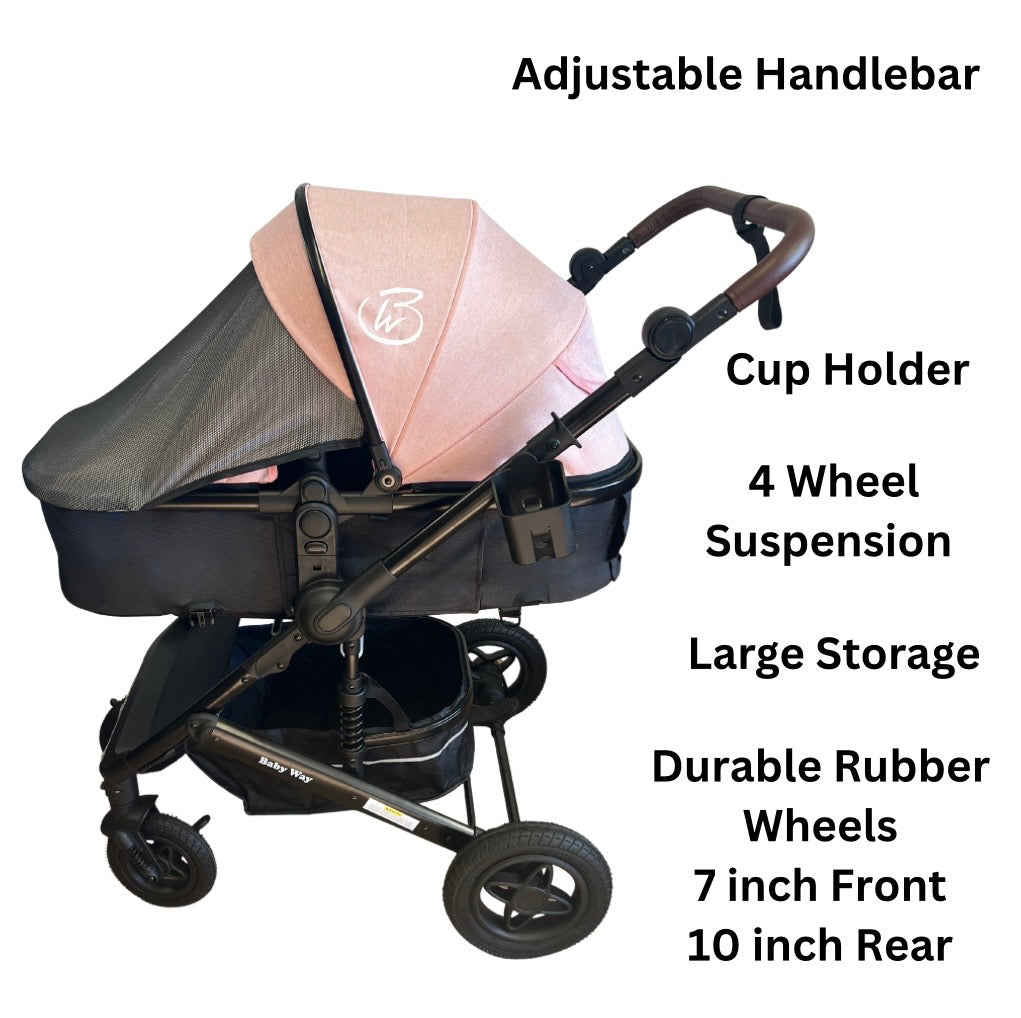 Preorder - Evolve - 3 in 1 Stroller + Bassinet + i-Size Capsule Car Seat Travel System with Mattress + Pink Skin