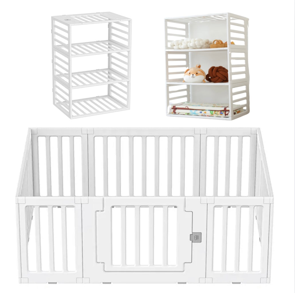 2-in-1 Baby Playpen & Storage Rack – 10-Panel Convertible Play Yard
