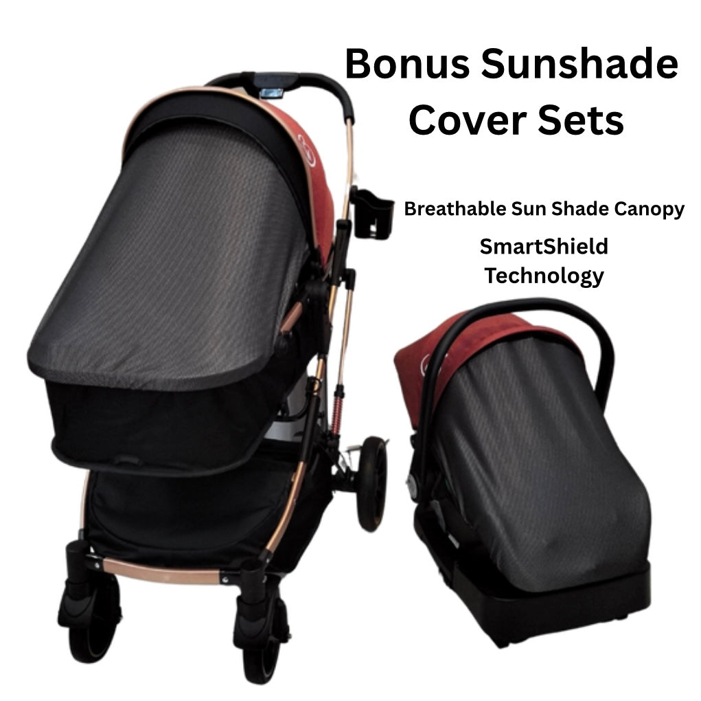 Gold Series 3-in-1 Travel System – Premium Stroller, Bassinet & Capsule Bundle in Red/Gold