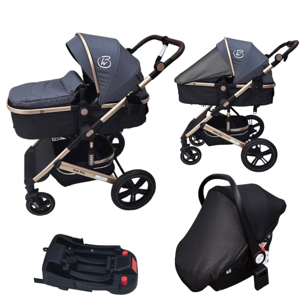 Preorder - Supra - 3 in 1 Stroller + Bassinet + Capsule Car Seat Travel System with Mattress and Grey Skin
