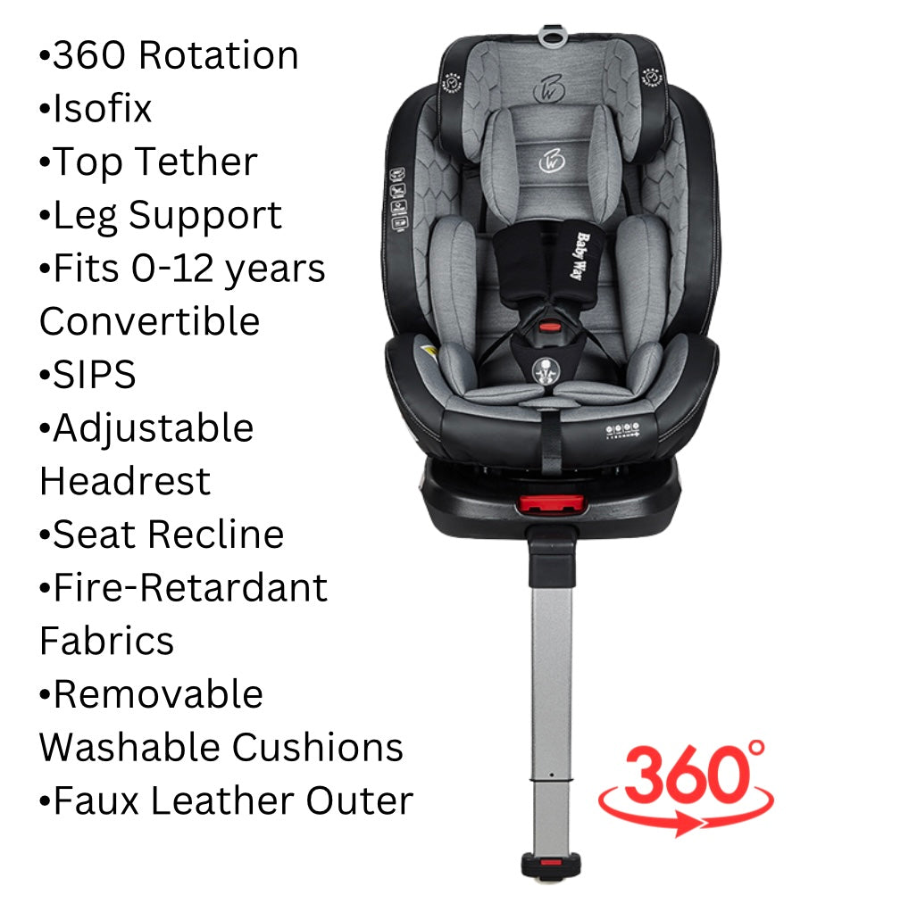 Safeguard 360 Rotating and Convertible Car Seat with Leg Support - Grey