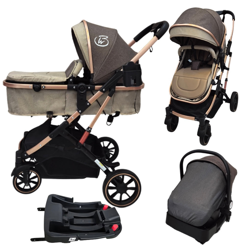 Gold Series 3-in-1 Travel System – Stroller, Bassinet & Capsule Bundle in Beige/Gold