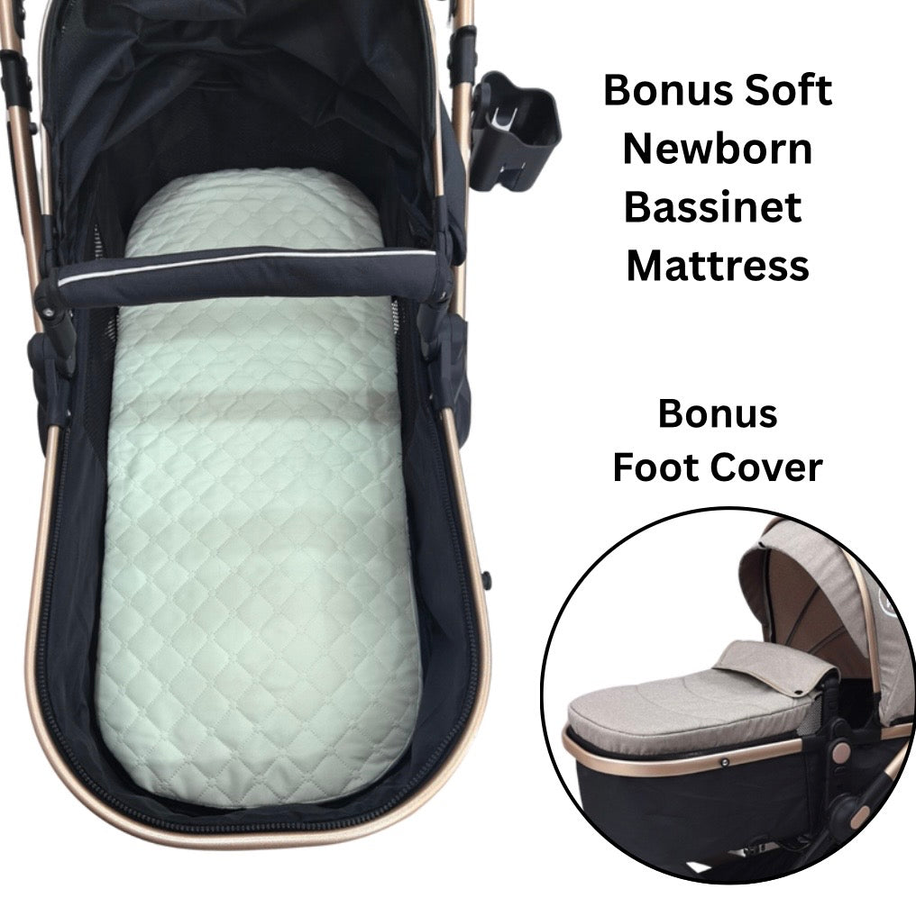 Preorder - Supra - 3 in 1 Stroller + Bassinet + Capsule Car Seat Travel System with Mattress and Beige Skin