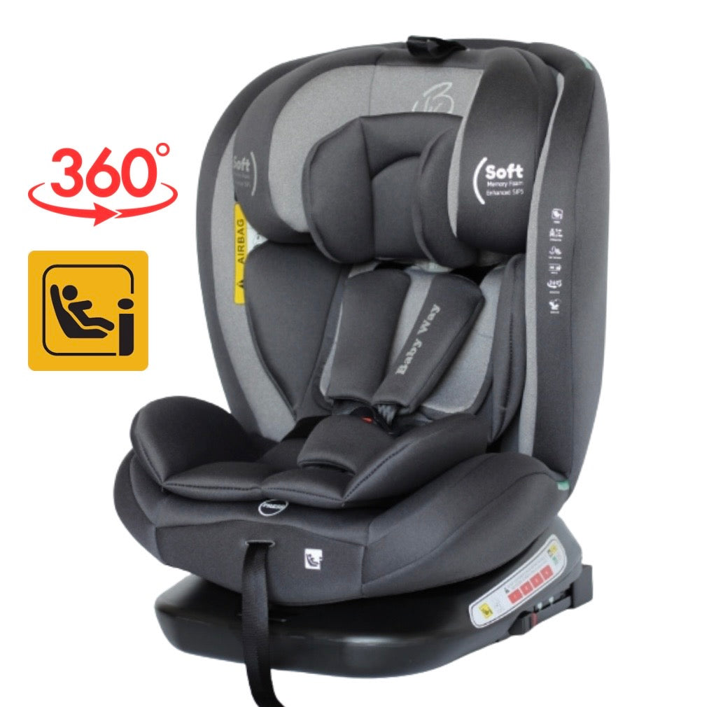 All-Rider 360° Rotating i-Size Car Seat – ISOFIX & Top Tether (Grey)