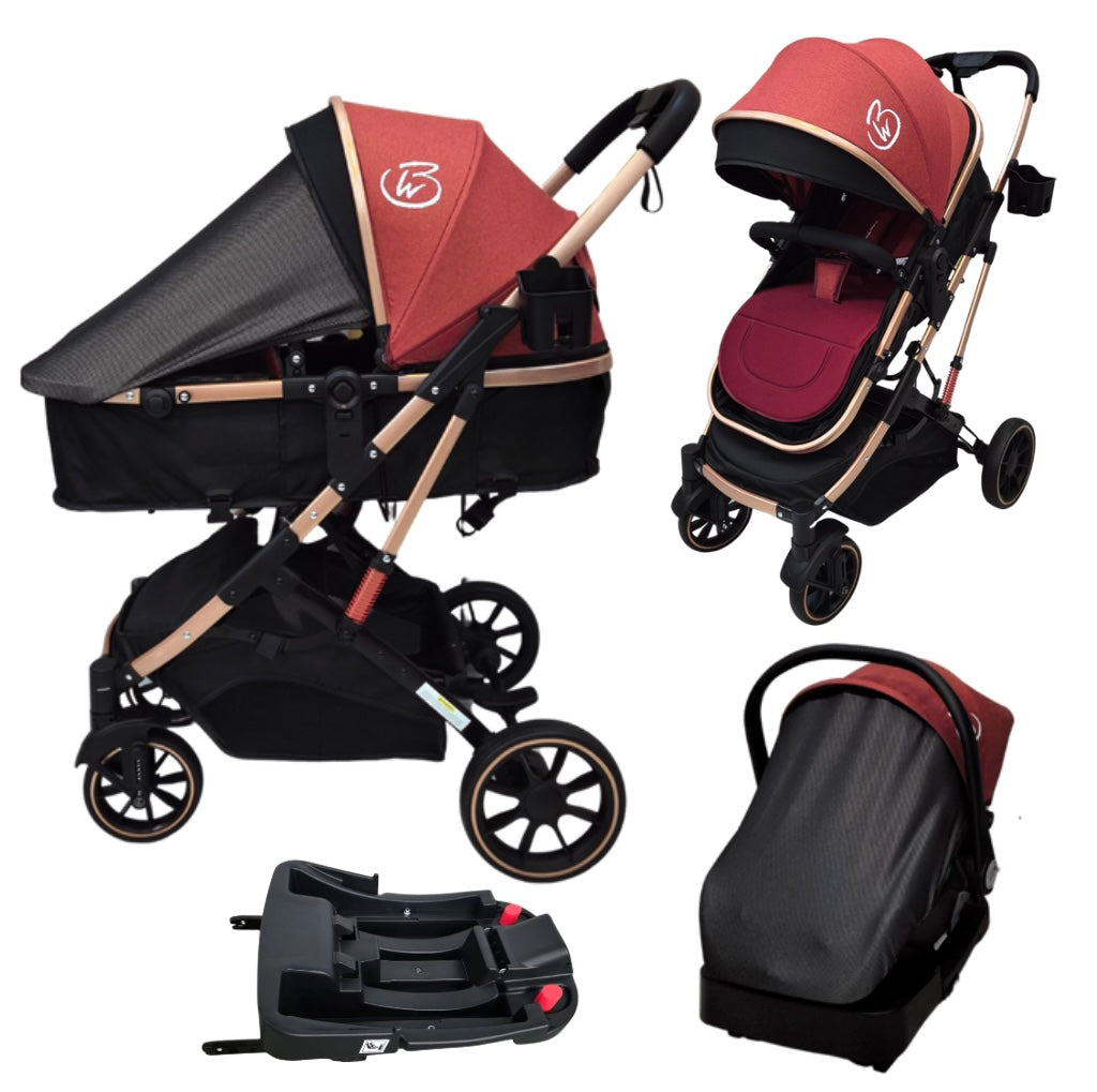 Gold Series 3-in-1 Travel System – Premium Stroller, Bassinet & Capsule Bundle in Red/Gold