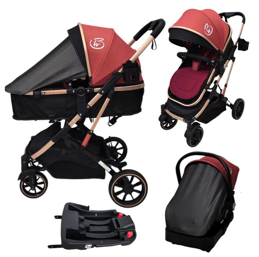 Gold Series 3-in-1 Travel System – Premium Stroller, Bassinet & Capsule Bundle in Red/Gold