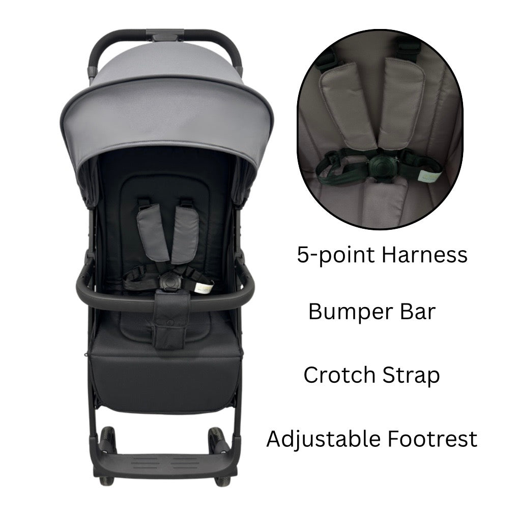 Roam Compact Travel-Friendly Stroller with Extended Canopy - BLACK