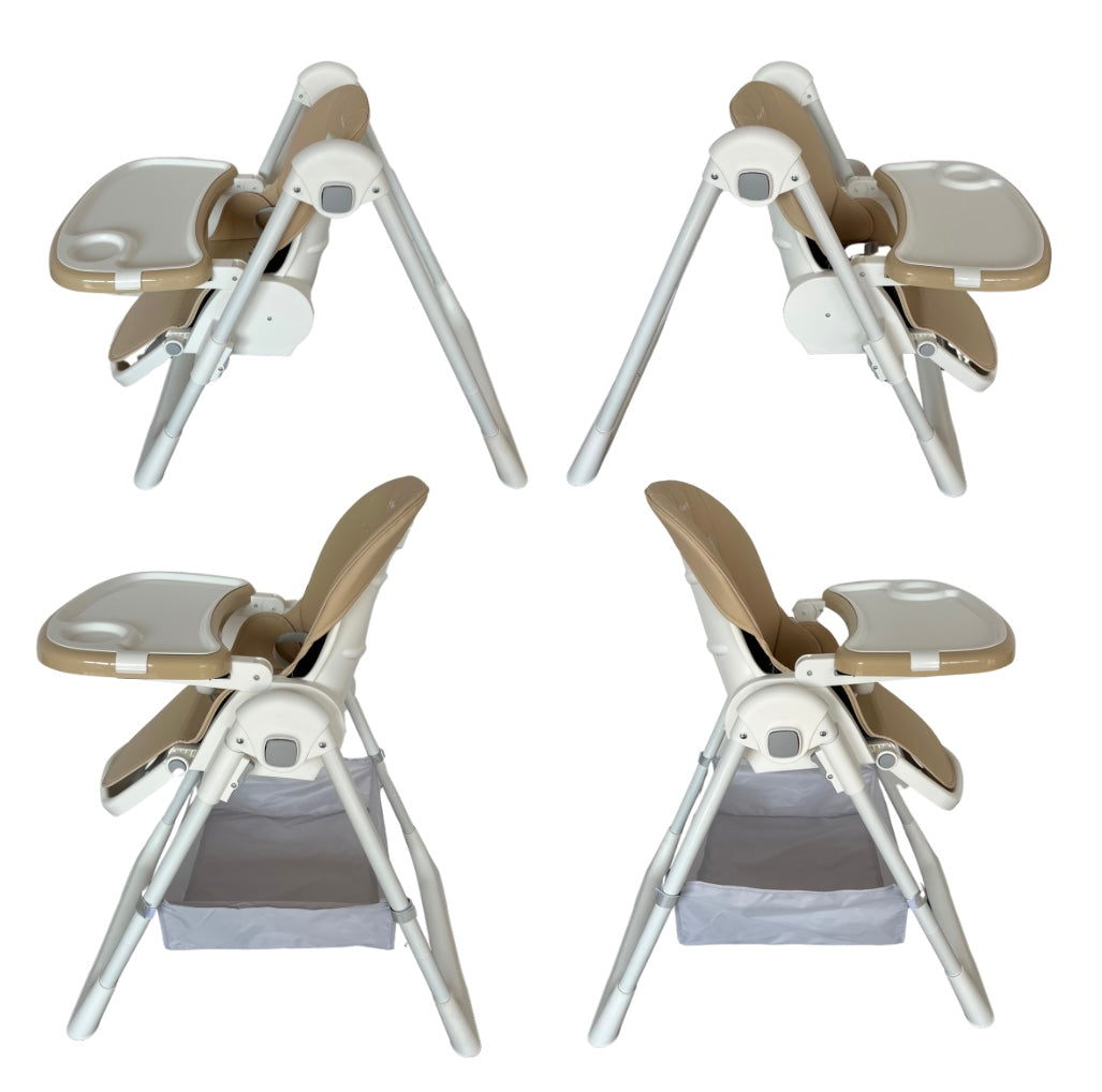 Elevate Adjustable and Folding High Chair with Locking Wheels & Storage Basket - BEIGE