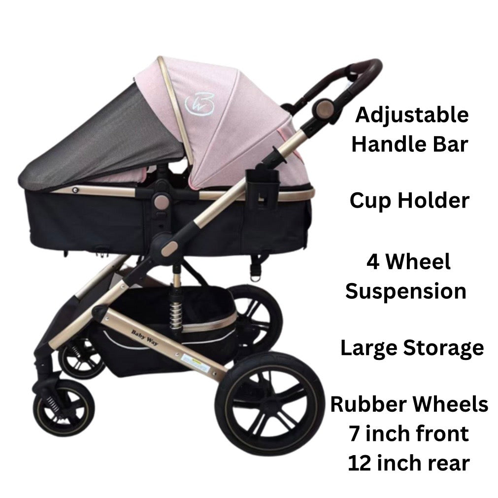 Preorder- Supra 3-in-1 Travel System - Stroller, Bassinet & Capsule Car Seat with Pink Skin