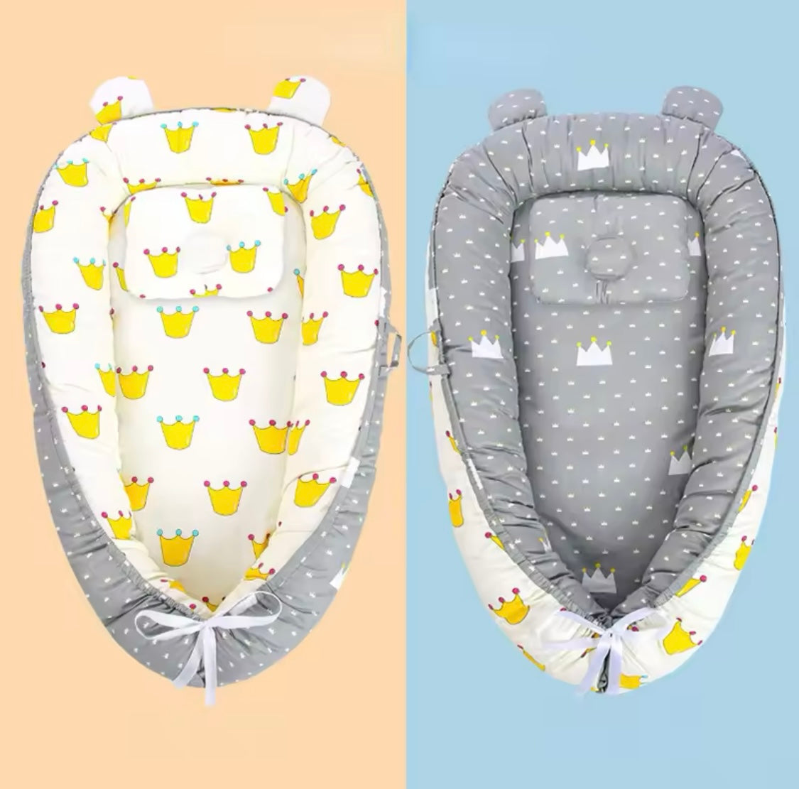 Reversible Baby Lounger with Pillow – Adjustable Portable Baby Bed & Bassinet