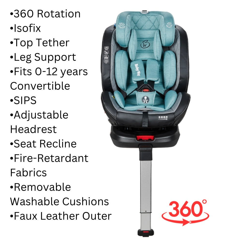 Royal 360 Rotating and Convertible Car Seat with ISOFIX and Leg Support - Turquoise