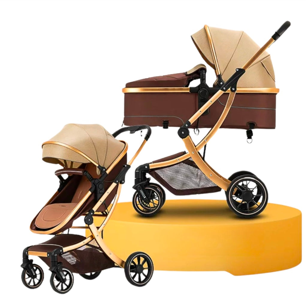 The Mint - 2 in 1 High View Reversible bassinet Stroller for 0-3 years KHAKI