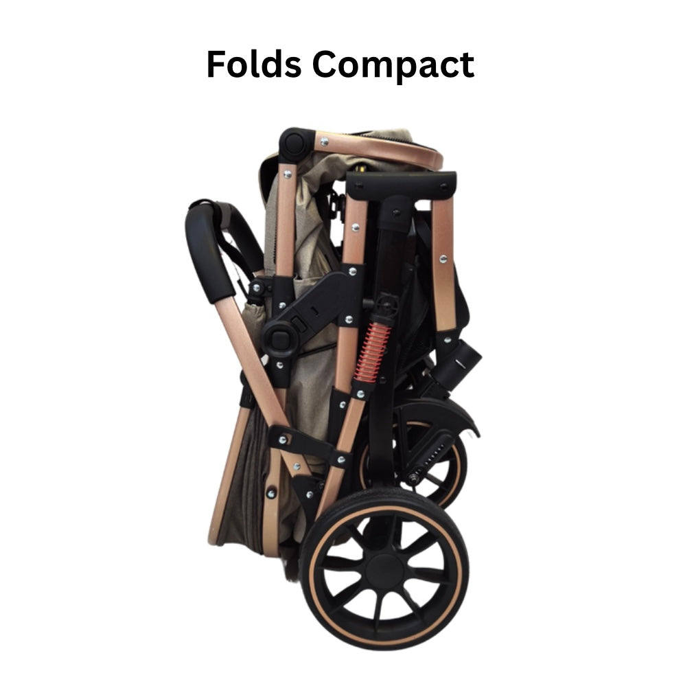 Gold Series 3-in-1 Travel System – Stroller, Bassinet & Capsule Bundle in Beige/Gold
