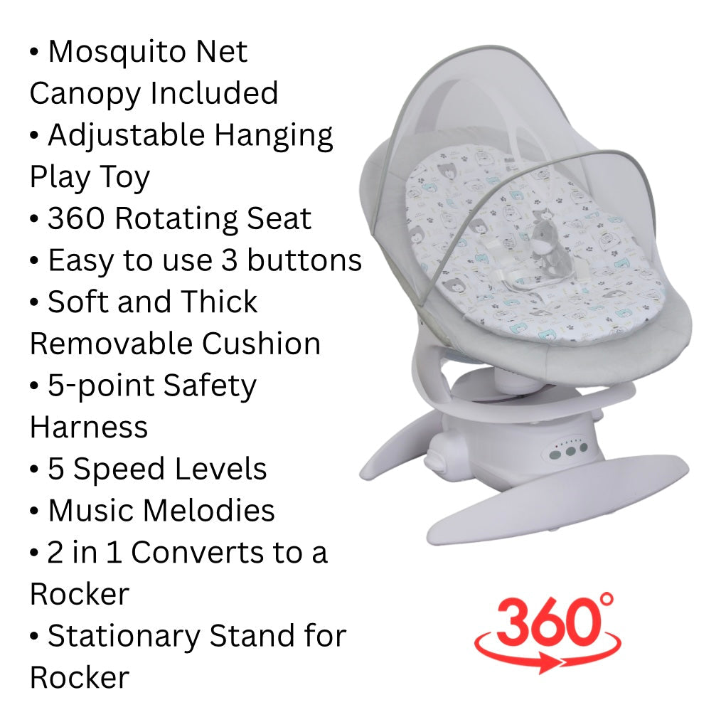 2-in-1 Electric Orbit 3D Advanced Baby Swing & Rocker with 360 Rotation and Toy