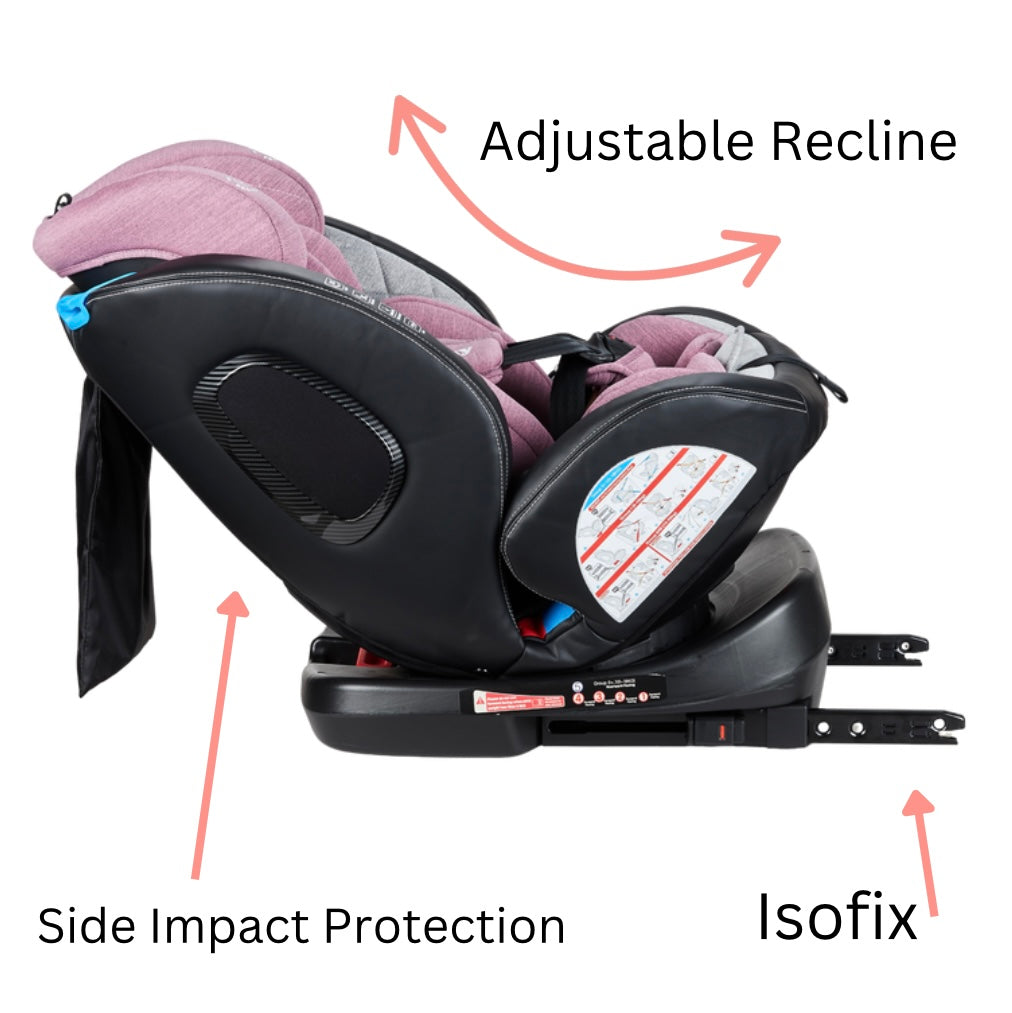 Royal 360 Rotating and Convertible Car Seat with ISOFIX and Leg Support - PINK