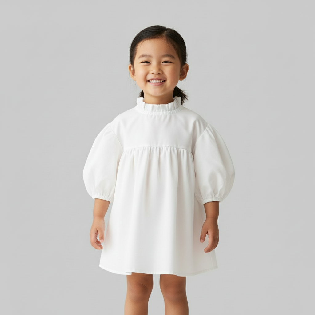 Bubble Sleeve Dress - White