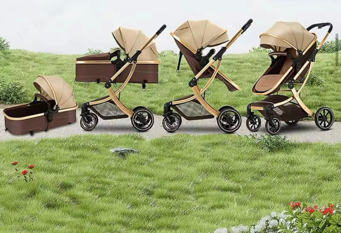 The Mint - 2 in 1 High View Reversible bassinet Stroller for 0-3 years KHAKI