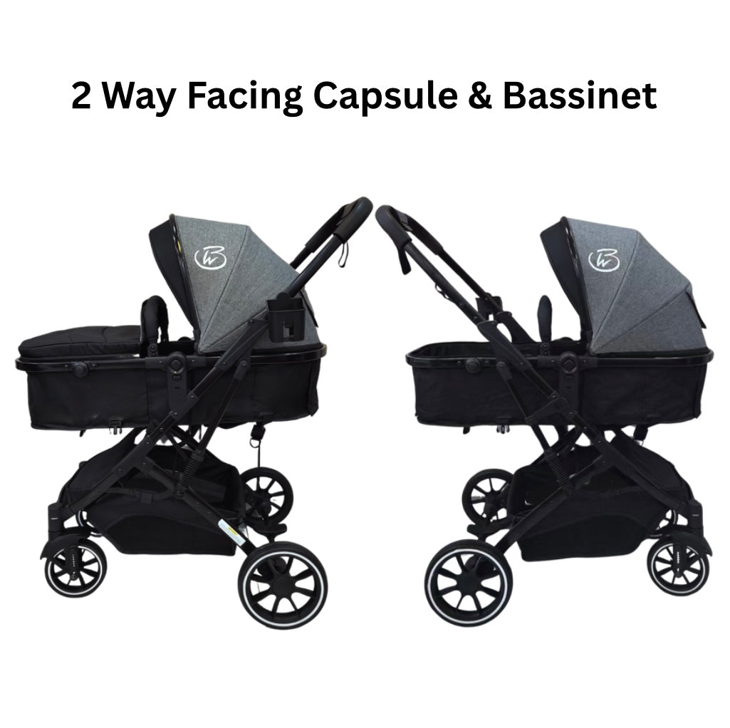 Gold Series 3-in-1 Travel System – Stroller, Bassinet & Capsule Bundle in Grey/Black