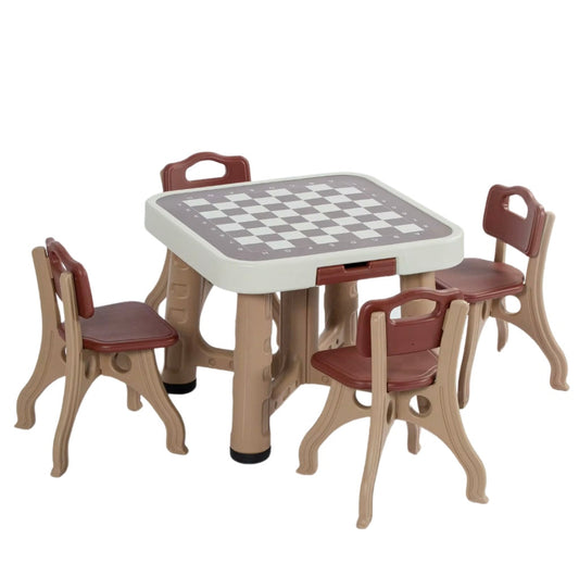 Kids Activity Table and 4 Chairs Set with Storage and Game Board