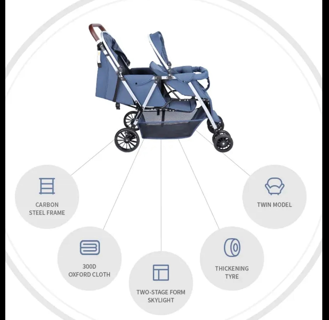 Baby Way Duo Lite - Tandem Double Stroller with Rain Cover