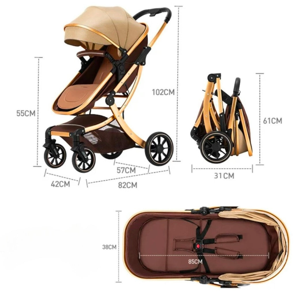 The Mint - 2 in 1 High View Reversible bassinet Stroller for 0-3 years KHAKI