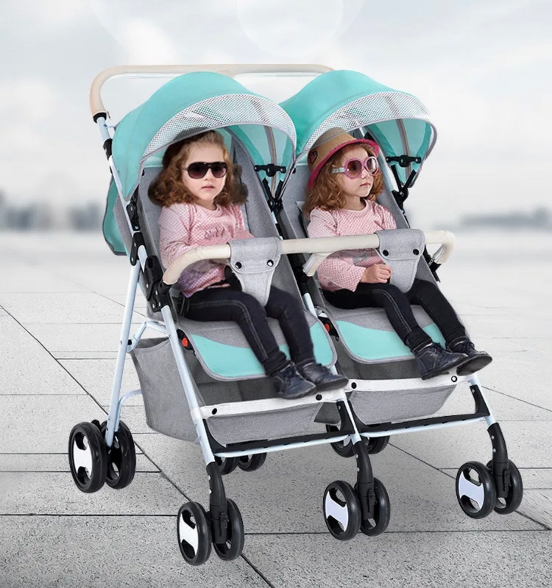 Preorder - Black 2-Way Folding Compact Double / Twin Stroller + Rain Cover