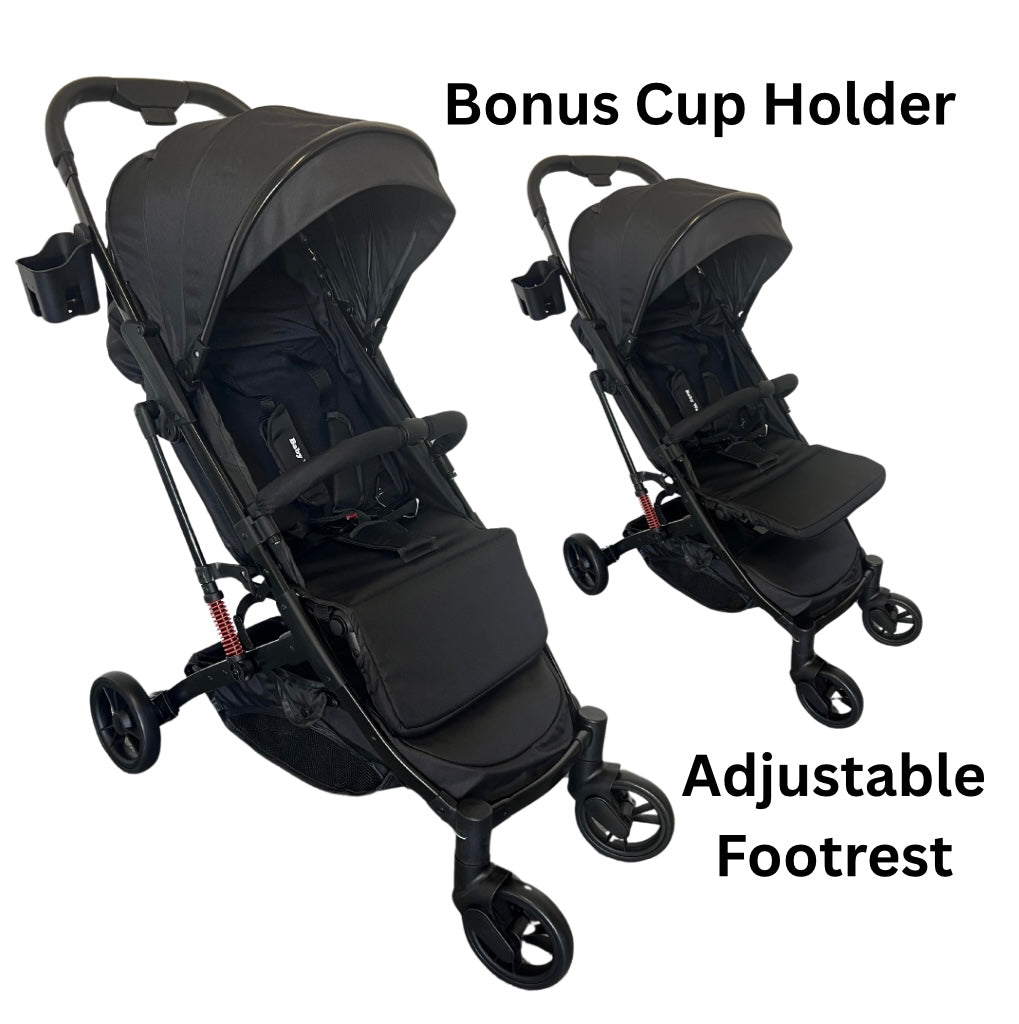 Compact Travel Stroller – Lightweight Folding Pram with Cup Holder (Black)