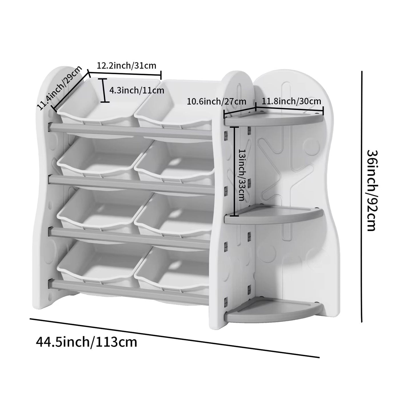 Treehouse Toy & Book Storage Shelf with 8 Bins – Nursery Organizer in White & Grey