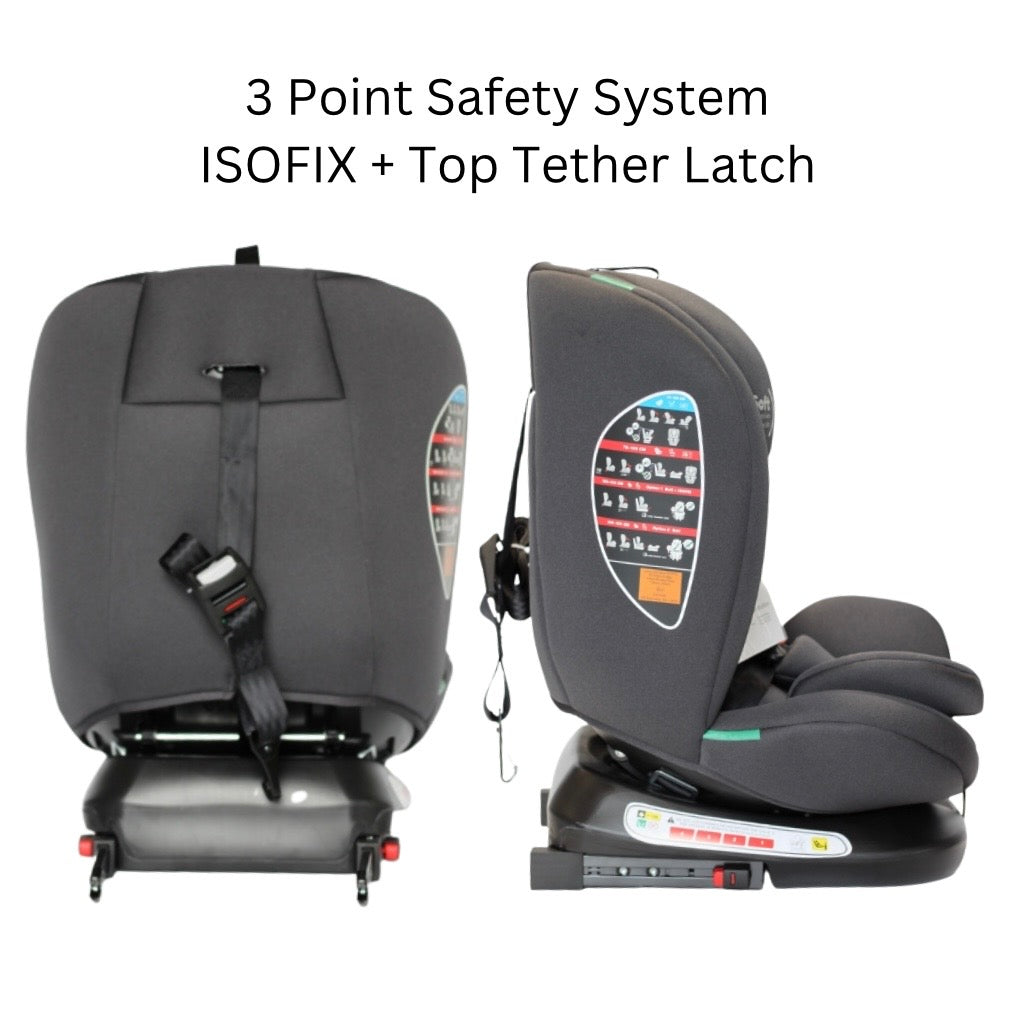 All-Rider 360° Rotating i-Size Car Seat – ISOFIX & Top Tether (Grey)