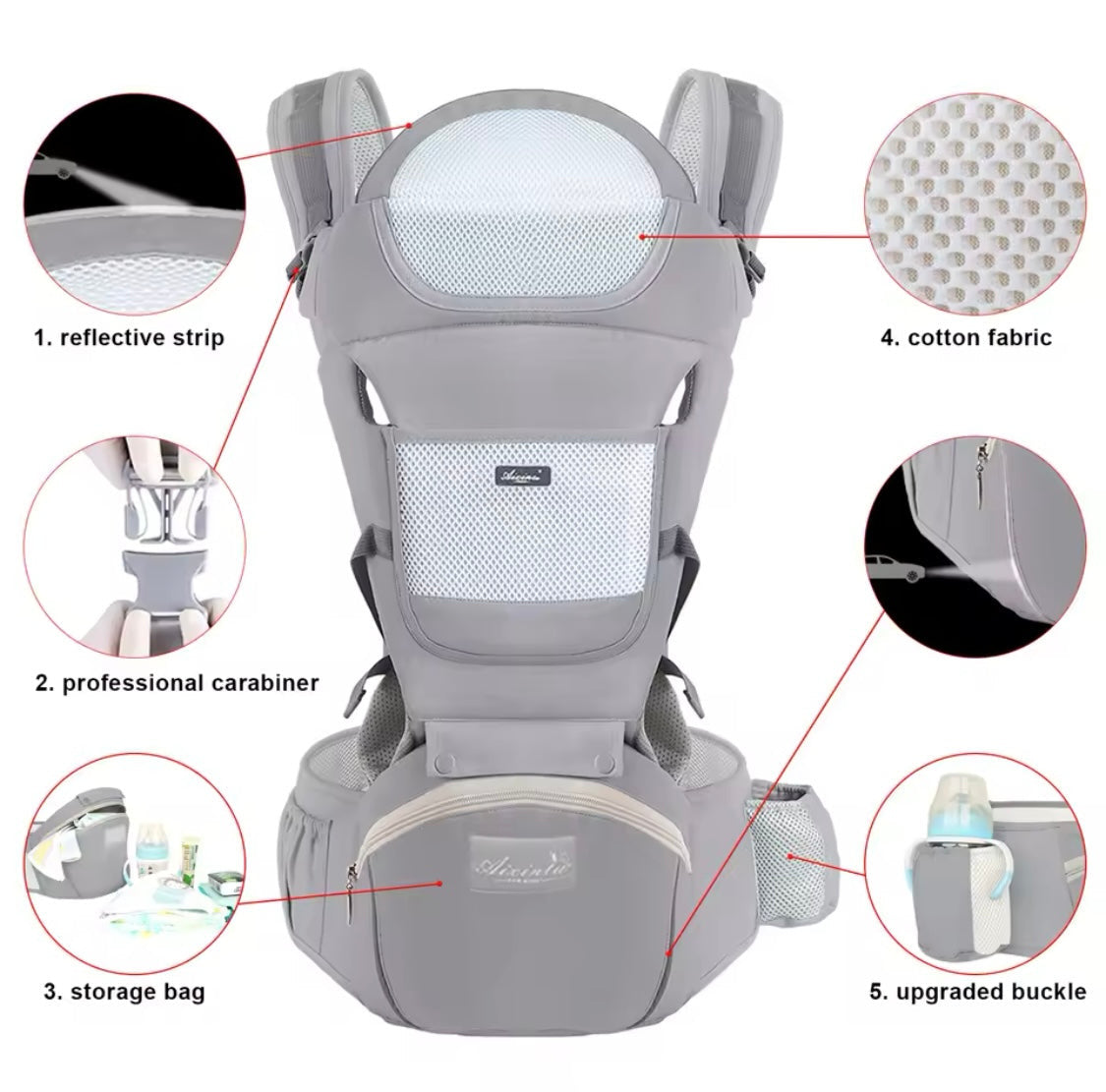 Ergonomic Multi-Function Baby Carrier with Hip Seat | 0-36 Months - BLACK