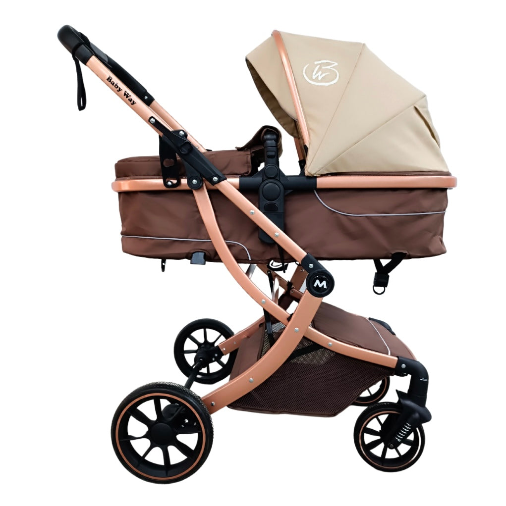 The Mint - 2 in 1 High View Reversible bassinet Stroller for 0-3 years KHAKI