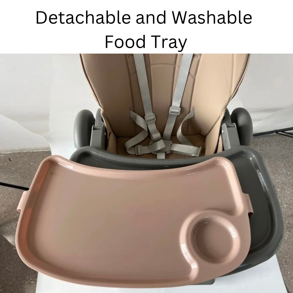 Elevate Adjustable and Folding High Chair with Locking Wheels and Storage Basket - BROWN