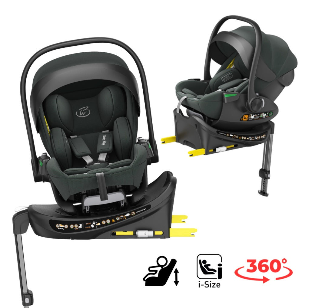 Crown i-Size Reclining Capsule Car Seat and ISOFIX 360 Rotating Capsule Base - OLIVE