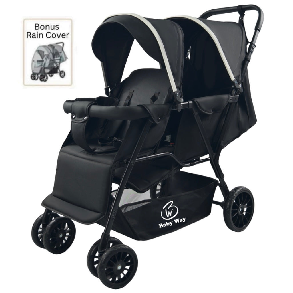 Baby Way Duo Lite - Tandem Double Stroller with Rain Cover
