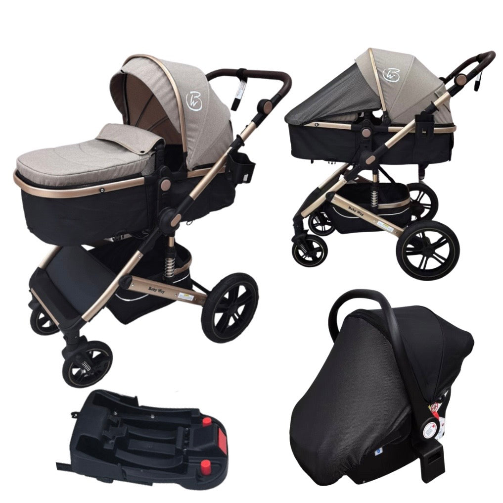 Preorder - Supra - 3 in 1 Stroller + Bassinet + Capsule Car Seat Travel System with Mattress and Beige Skin