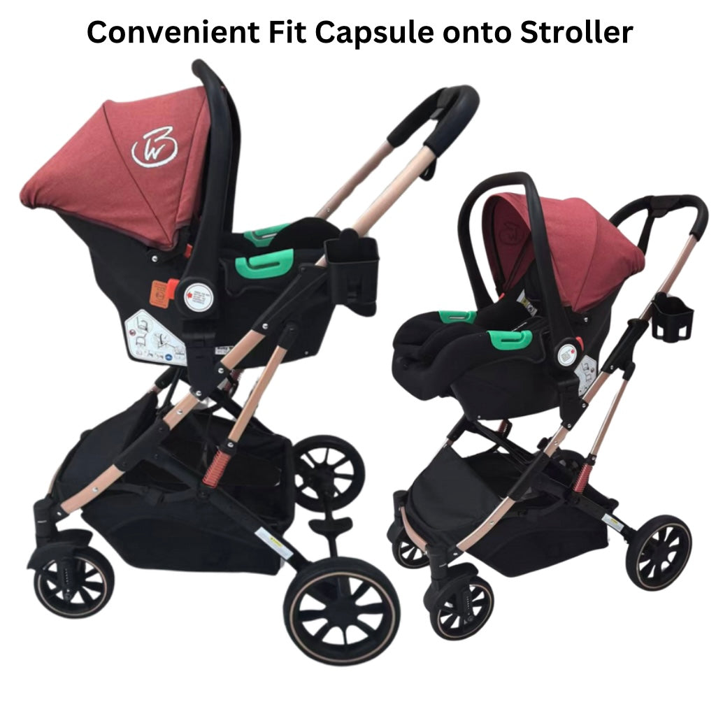 Gold Series 3-in-1 Travel System – Premium Stroller, Bassinet & Capsule Bundle in Red/Gold