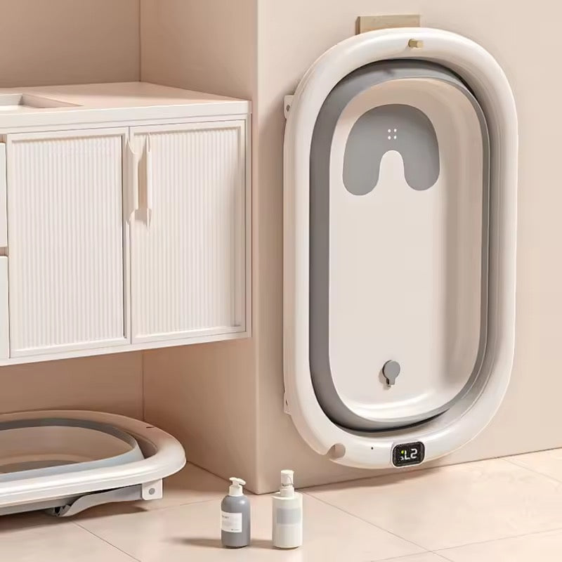 Foldable Baby Bath with Digital Thermometer & Newborn Support Rack (Grey)