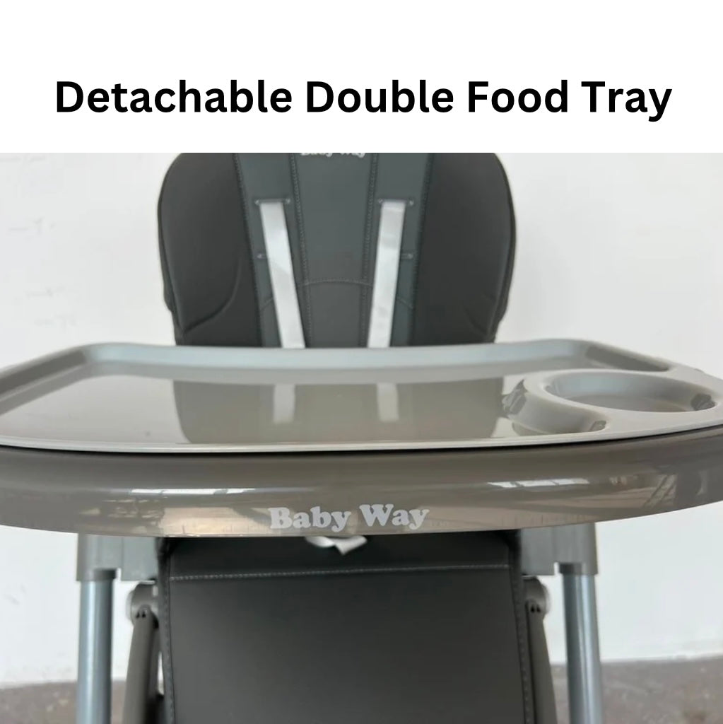 Elevate Adjustable Folding High Chair – Locking Wheels & Storage Basket (Grey)