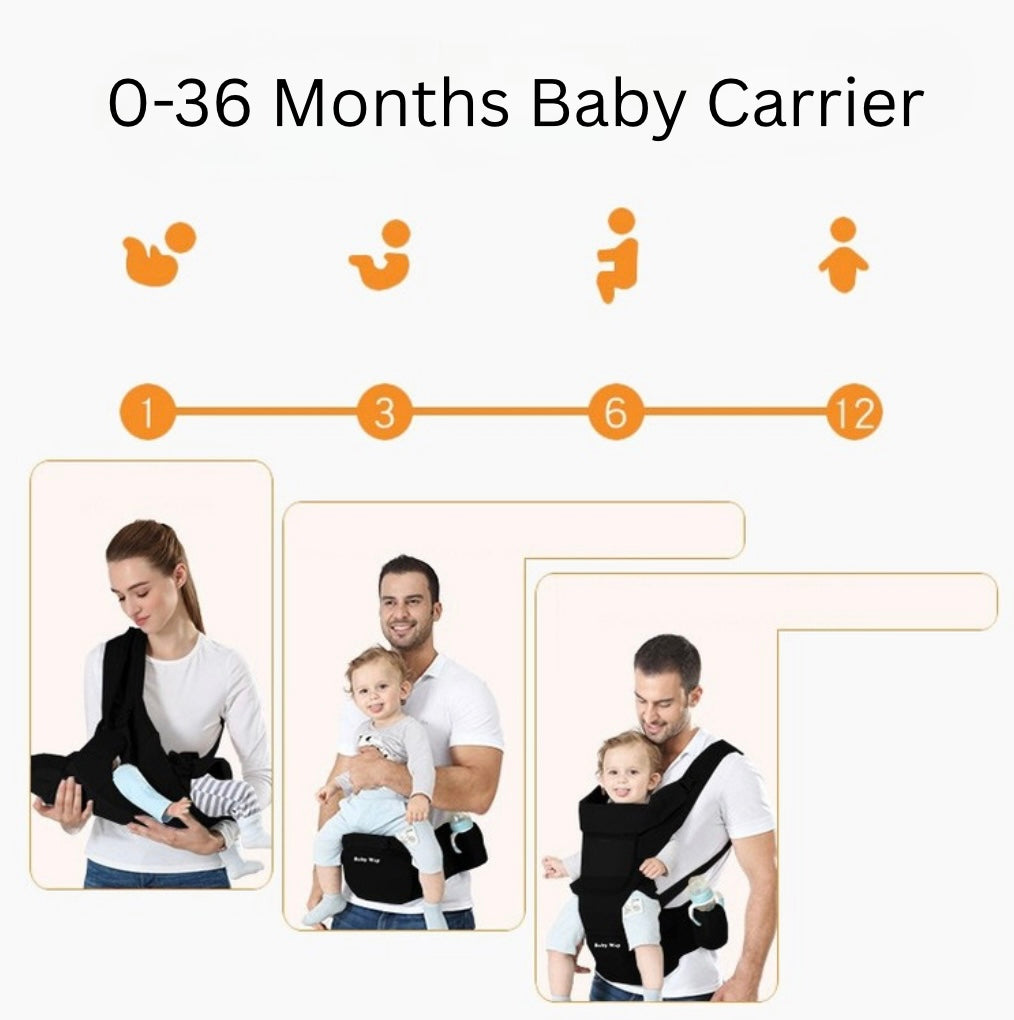 Ergonomic Multi-Function Baby Carrier with Hip Seat | 0-36 Months - BLACK